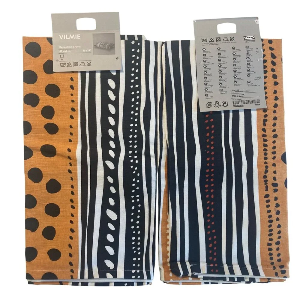Ikea Vilmie WILJ Pillow Cover Pair Orange Black Striped Polka Dot Cotton16